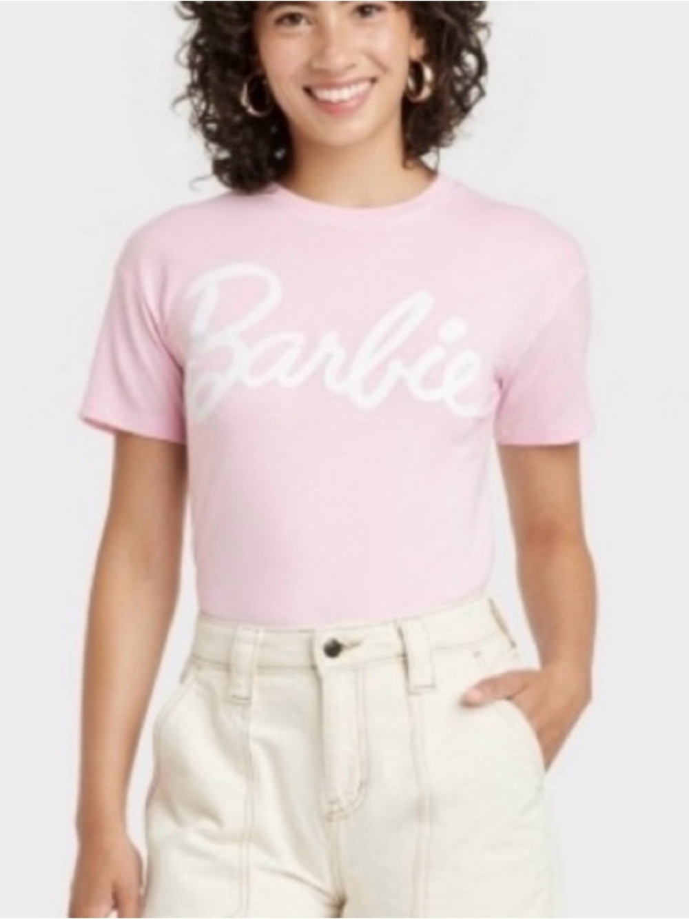 Women's Barbie Logo Classic Short Sleeve Graphic T-Shirt - Pink 
Size XS